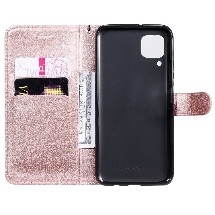 Solid Color PU Leather Case Phone Flip Cover with Strap for Huawei P40 lite/nova 6 SE/Nova 7i - Rose Gold-4