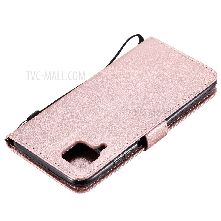 Solid Color PU Leather Case Phone Flip Cover with Strap for Huawei P40 lite/nova 6 SE/Nova 7i - Rose Gold-6