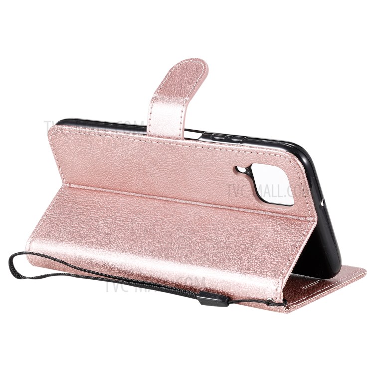 Solid Color PU Leather Case Phone Flip Cover with Strap for Huawei P40 lite/nova 6 SE/Nova 7i - Rose Gold-7