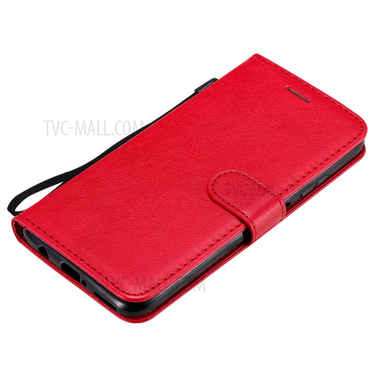 Solid Color PU Leather Case Phone Flip Cover with Strap for Huawei P40 lite/nova 6 SE/Nova 7i - Red-5
