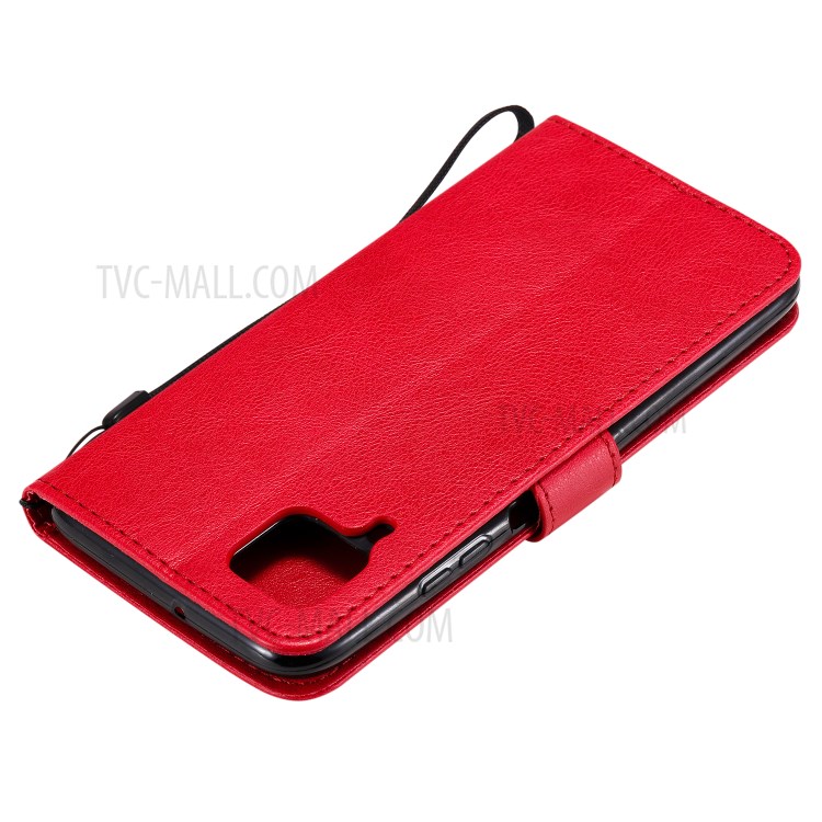 Solid Color PU Leather Case Phone Flip Cover with Strap for Huawei P40 lite/nova 6 SE/Nova 7i - Red-6
