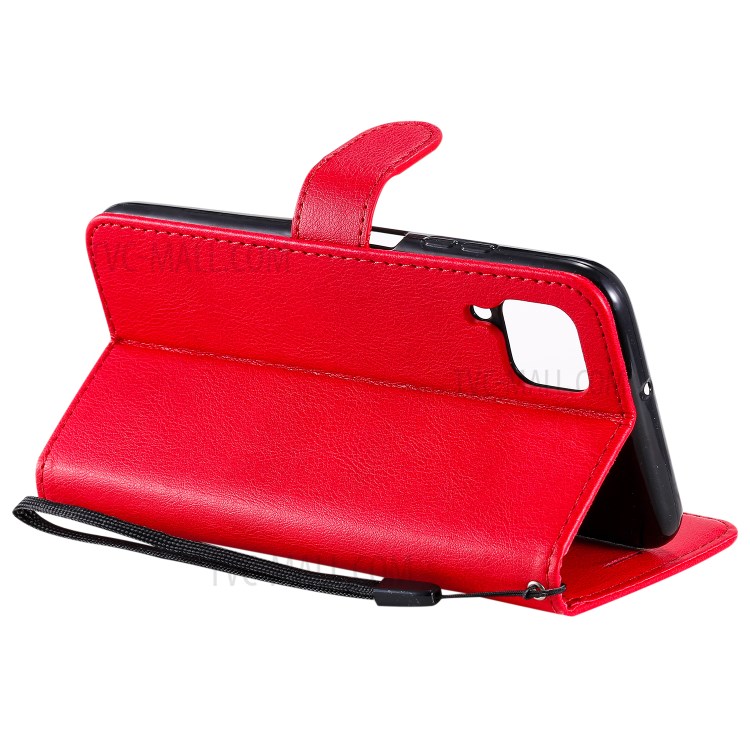 Solid Color PU Leather Case Phone Flip Cover with Strap for Huawei P40 lite/nova 6 SE/Nova 7i - Red-7