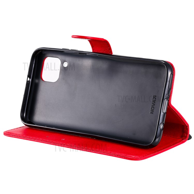 Solid Color PU Leather Case Phone Flip Cover with Strap for Huawei P40 lite/nova 6 SE/Nova 7i - Red-8