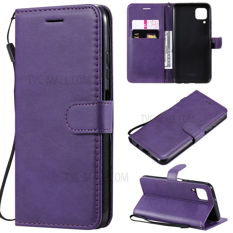 Solid Color PU Leather Case Phone Flip Cover with Strap for Huawei P40 lite/nova 6 SE/Nova 7i - Purple-1