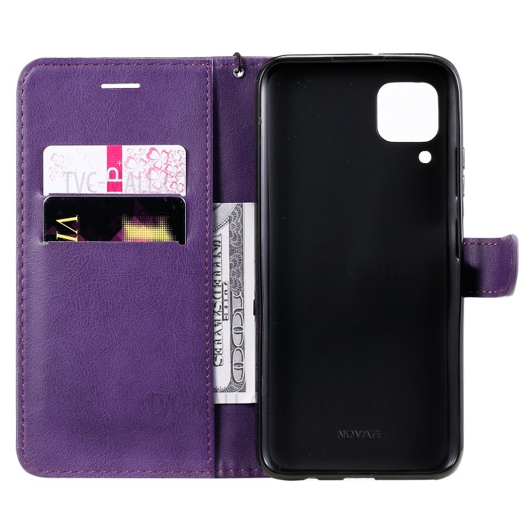 Solid Color PU Leather Case Phone Flip Cover with Strap for Huawei P40 lite/nova 6 SE/Nova 7i - Purple-4