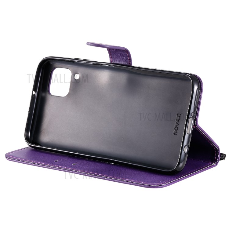 Solid Color PU Leather Case Phone Flip Cover with Strap for Huawei P40 lite/nova 6 SE/Nova 7i - Purple-8