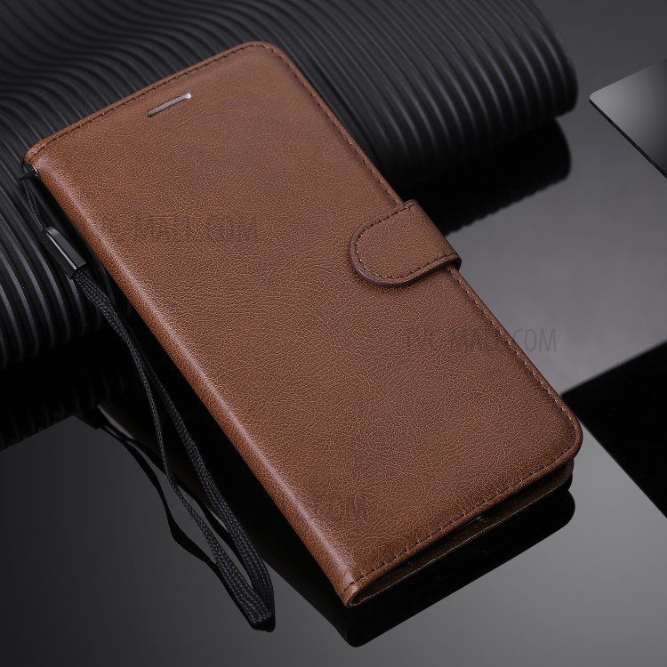 Solid Color PU Leather Case Phone Flip Cover with Strap for Huawei P40 lite/nova 6 SE/Nova 7i - Brown-11