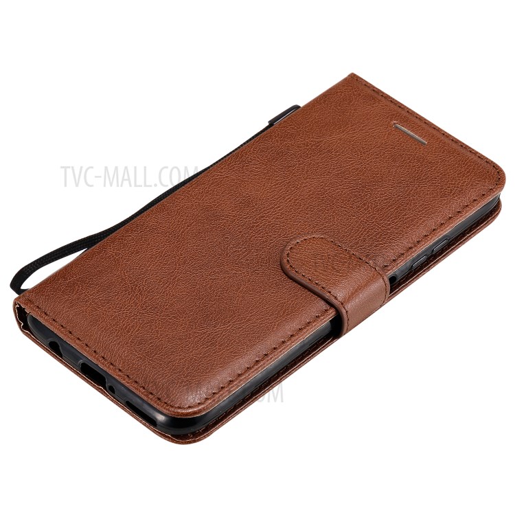 Solid Color PU Leather Case Phone Flip Cover with Strap for Huawei P40 lite/nova 6 SE/Nova 7i - Brown-5
