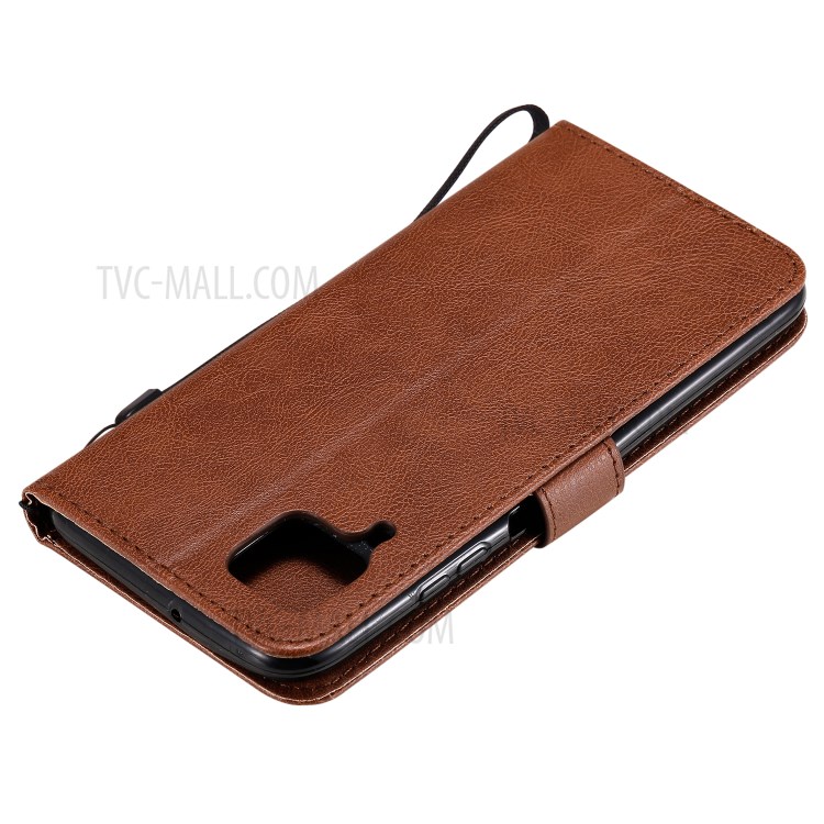Solid Color PU Leather Case Phone Flip Cover with Strap for Huawei P40 lite/nova 6 SE/Nova 7i - Brown-6