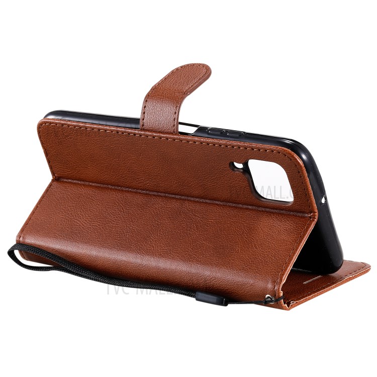 Solid Color PU Leather Case Phone Flip Cover with Strap for Huawei P40 lite/nova 6 SE/Nova 7i - Brown-7