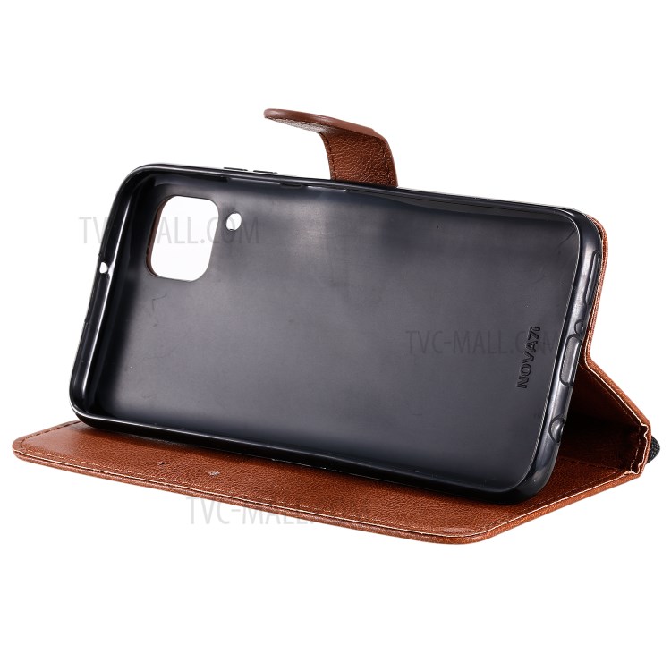 Solid Color PU Leather Case Phone Flip Cover with Strap for Huawei P40 lite/nova 6 SE/Nova 7i - Brown-8