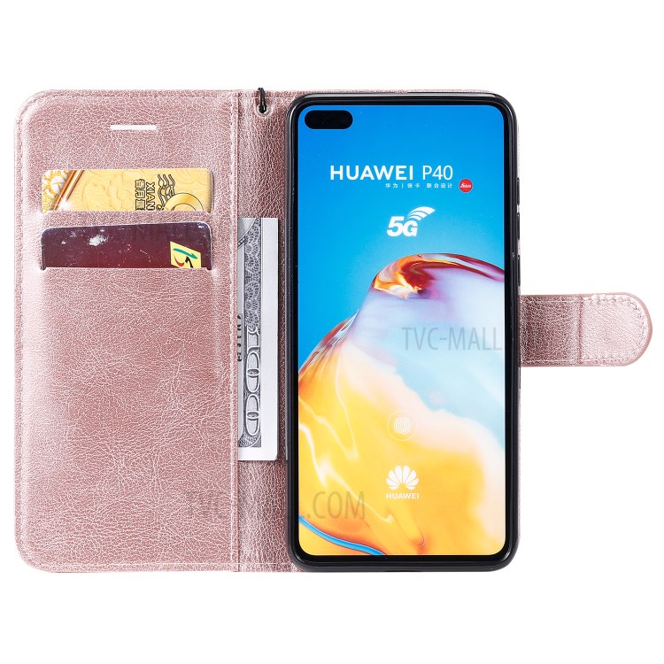 Wallet Leather Stand Case for Huawei P40 - Rose Gold-4