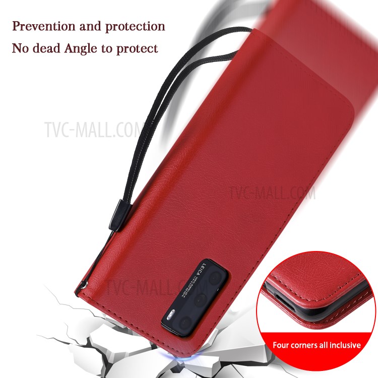 Wallet Leather Stand Case for Huawei P40 - Red-12