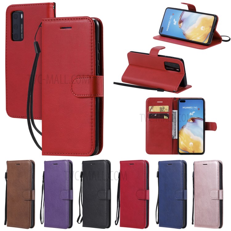 Wallet Leather Stand Case for Huawei P40 - Red-14