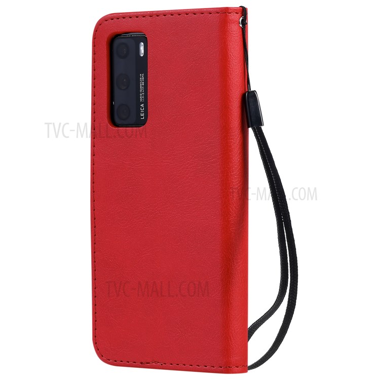 Wallet Leather Stand Case for Huawei P40 - Red-3