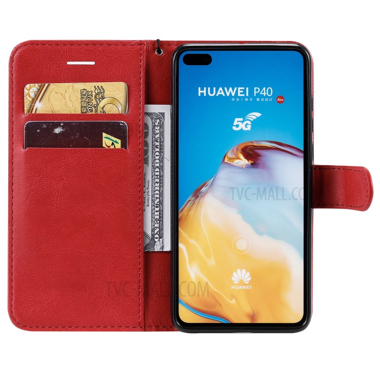 Wallet Leather Stand Case for Huawei P40 - Red-4