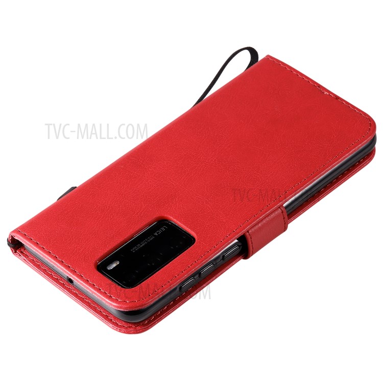 Wallet Leather Stand Case for Huawei P40 - Red-6