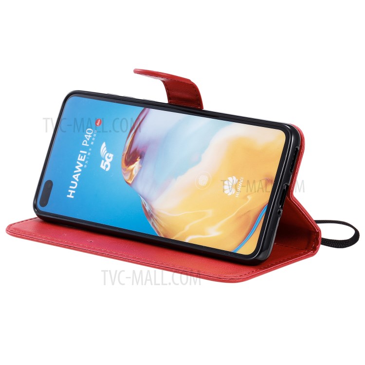 Wallet Leather Stand Case for Huawei P40 - Red-7