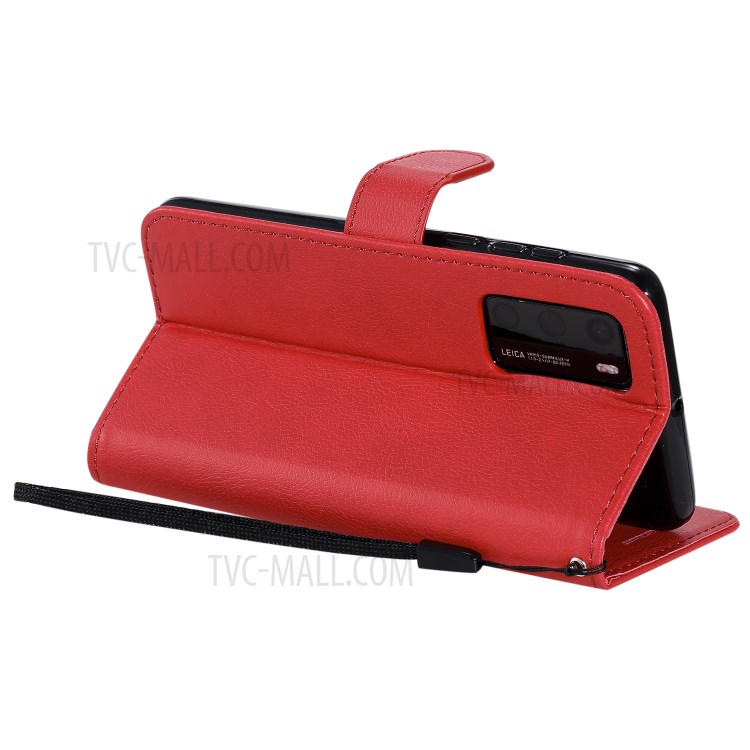 Wallet Leather Stand Case for Huawei P40 - Red-8