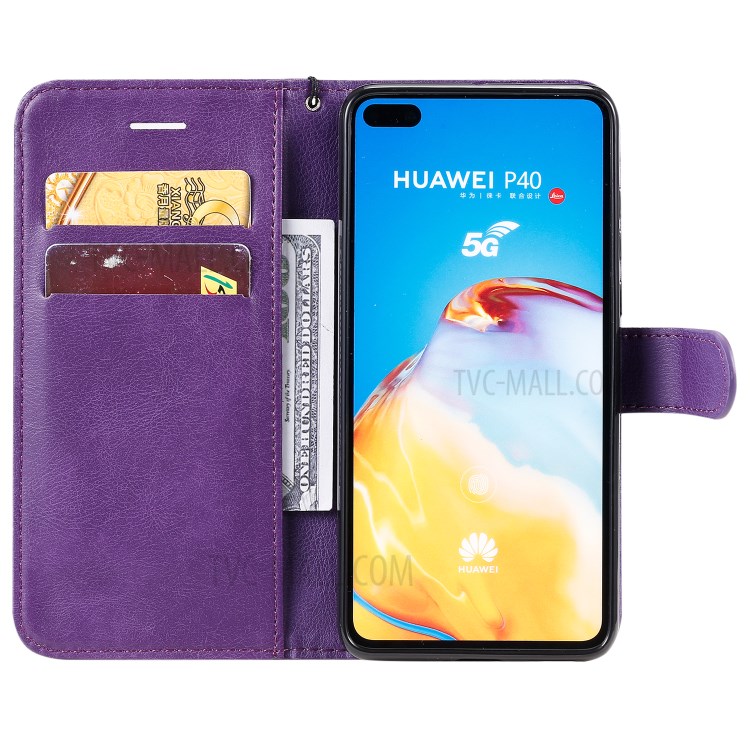 Wallet Leather Stand Case for Huawei P40 - Purple-4