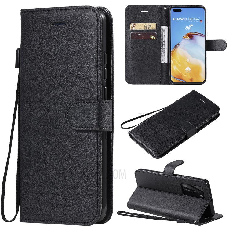 PU Leather Wallet Stand Case for Huawei P40 Pro - Black-1