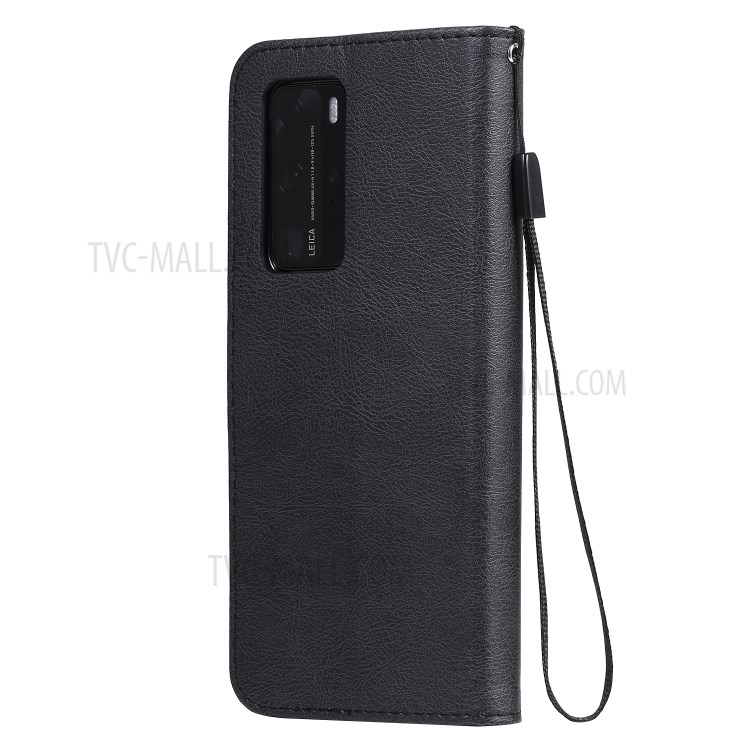 PU Leather Wallet Stand Case for Huawei P40 Pro - Black-3