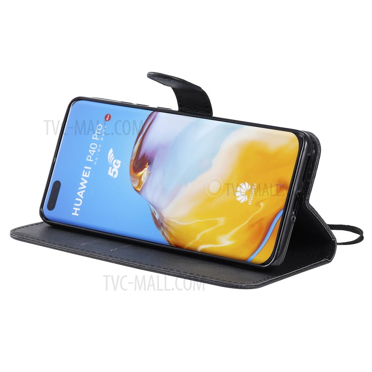 PU Leather Wallet Stand Case for Huawei P40 Pro - Black-8