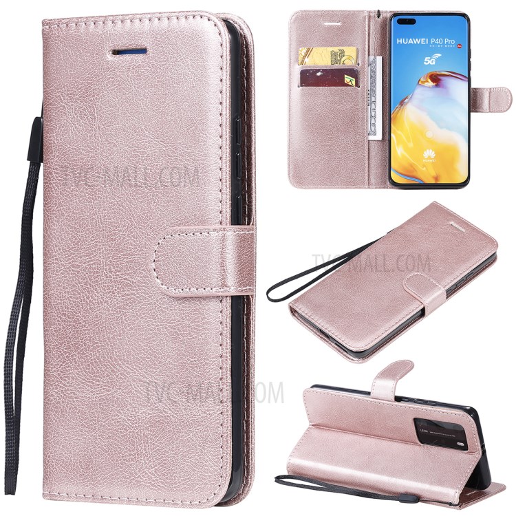 PU Leather Wallet Stand Case for Huawei P40 Pro - Rose Gold-1