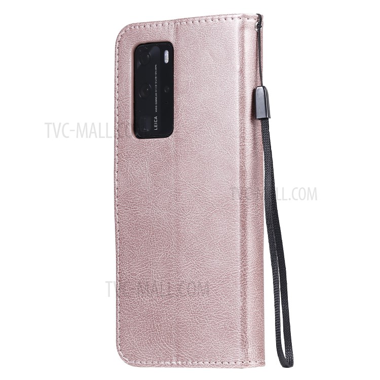 PU Leather Wallet Stand Case for Huawei P40 Pro - Rose Gold-3