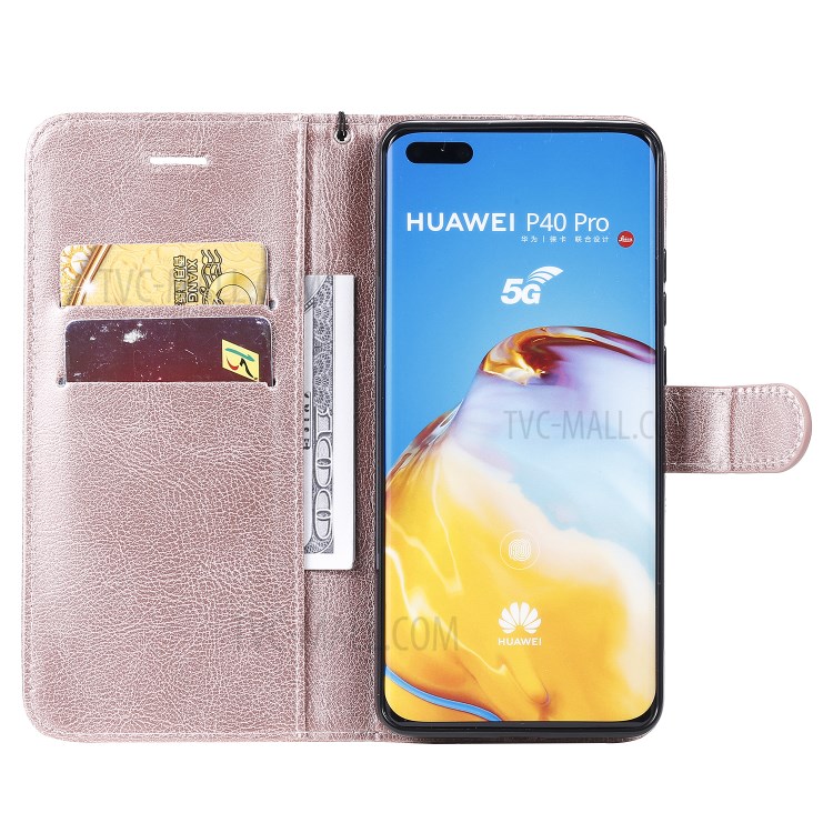 PU Leather Wallet Stand Case for Huawei P40 Pro - Rose Gold-4