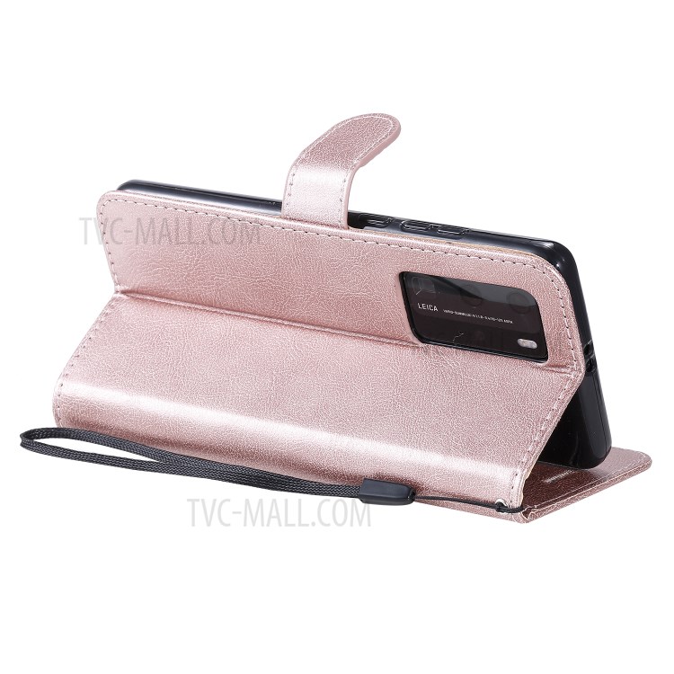 PU Leather Wallet Stand Case for Huawei P40 Pro - Rose Gold-7