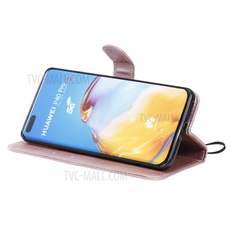 PU Leather Wallet Stand Case for Huawei P40 Pro - Rose Gold-8