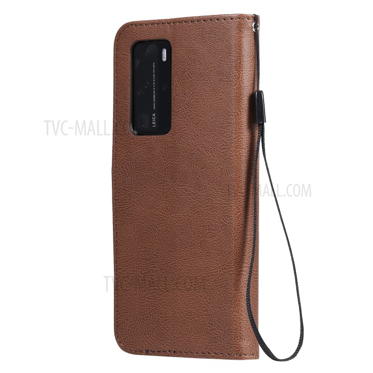 PU Leather Wallet Stand Case for Huawei P40 Pro - Brown-3