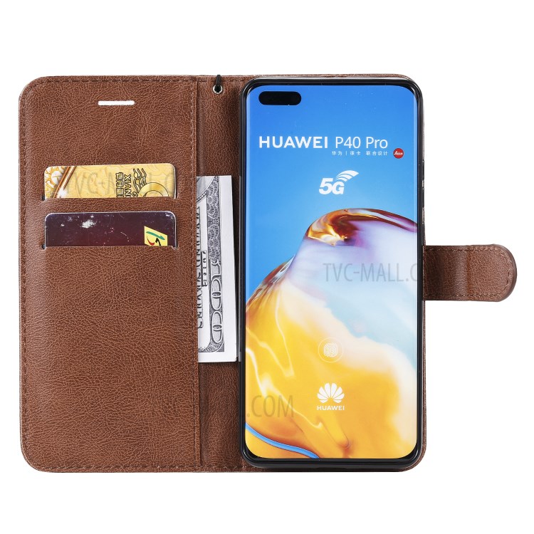 PU Leather Wallet Stand Case for Huawei P40 Pro - Brown-4