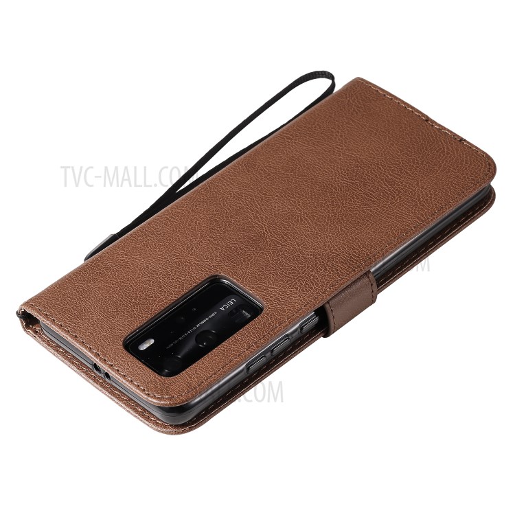 PU Leather Wallet Stand Case for Huawei P40 Pro - Brown-6