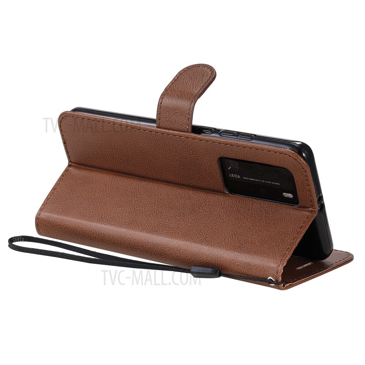 PU Leather Wallet Stand Case for Huawei P40 Pro - Brown-7