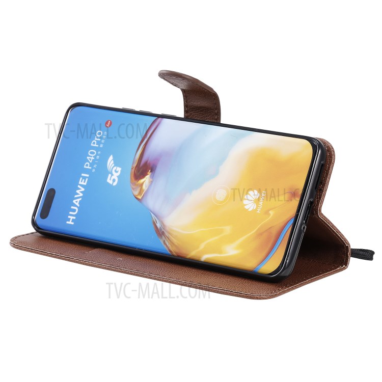 PU Leather Wallet Stand Case for Huawei P40 Pro - Brown-8