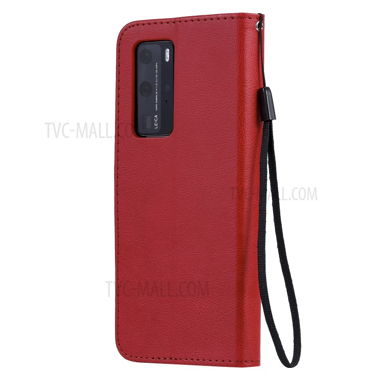 PU Leather Wallet Stand Case for Huawei P40 Pro - Red-3
