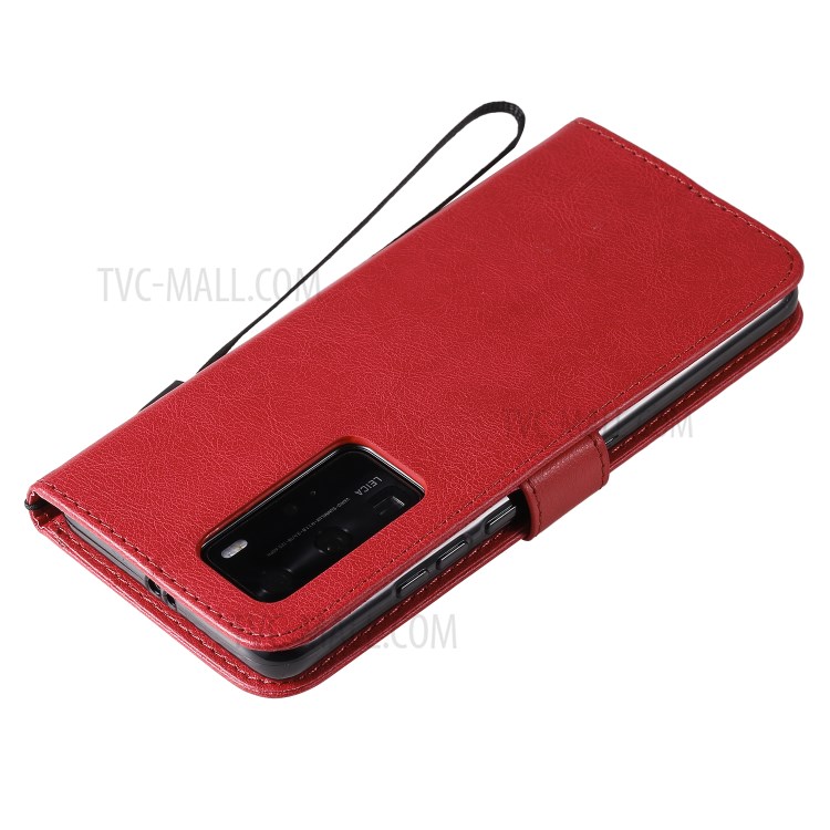 PU Leather Wallet Stand Case for Huawei P40 Pro - Red-6