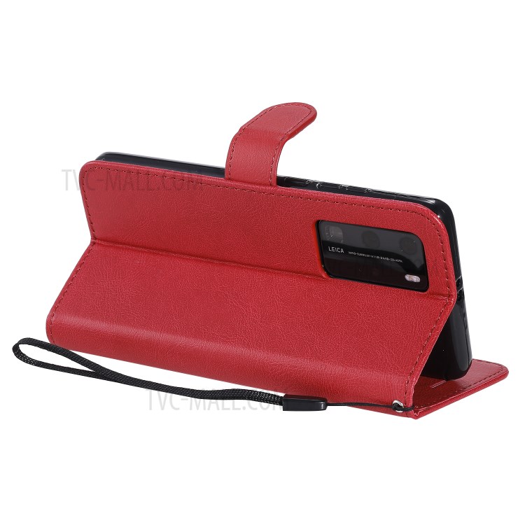 PU Leather Wallet Stand Case for Huawei P40 Pro - Red-7