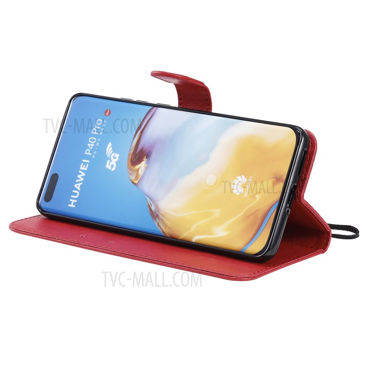 PU Leather Wallet Stand Case for Huawei P40 Pro - Red-8