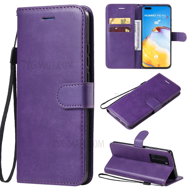 PU Leather Wallet Stand Case for Huawei P40 Pro - Purple-1