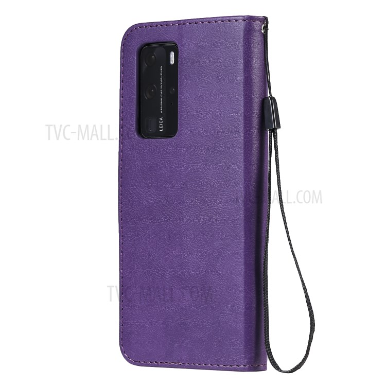 PU Leather Wallet Stand Case for Huawei P40 Pro - Purple-3