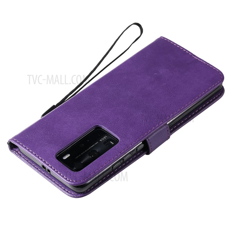 PU Leather Wallet Stand Case for Huawei P40 Pro - Purple-6