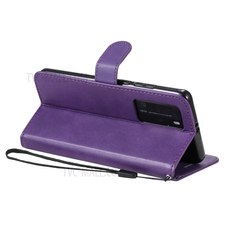 PU Leather Wallet Stand Case for Huawei P40 Pro - Purple-7