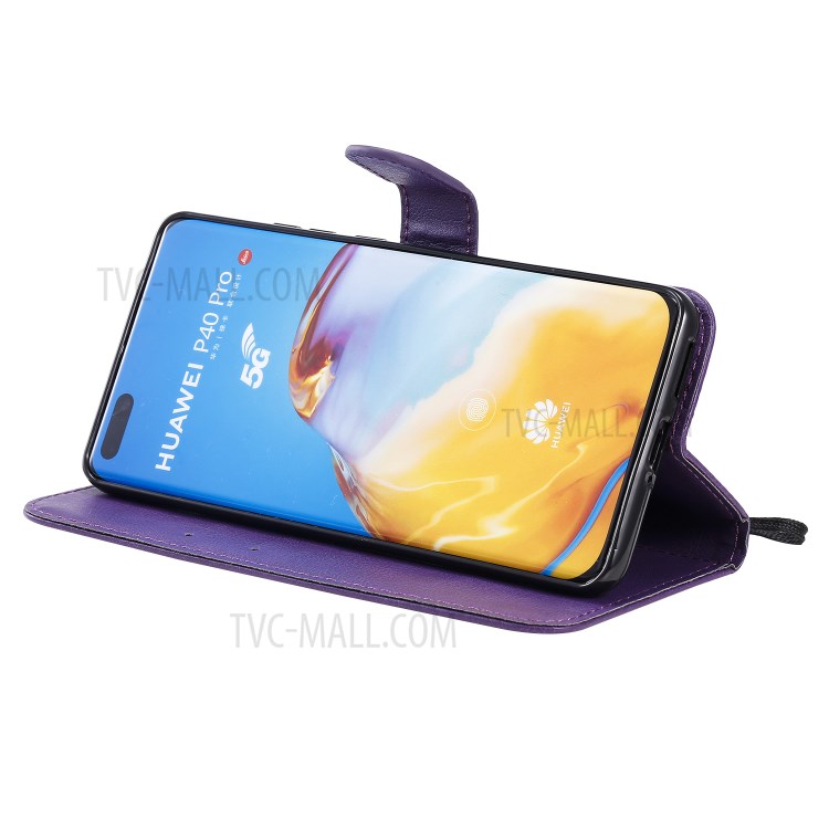 PU Leather Wallet Stand Case for Huawei P40 Pro - Purple-8