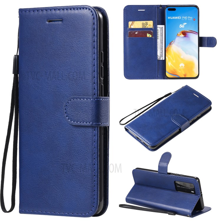 PU Leather Wallet Stand Case for Huawei P40 Pro - Blue-1