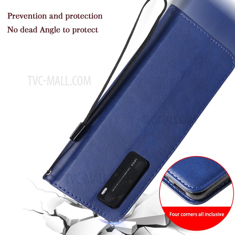 PU Leather Wallet Stand Case for Huawei P40 Pro - Blue-12