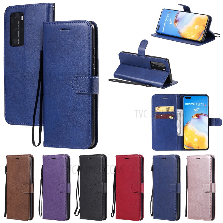 PU Leather Wallet Stand Case for Huawei P40 Pro - Blue-14
