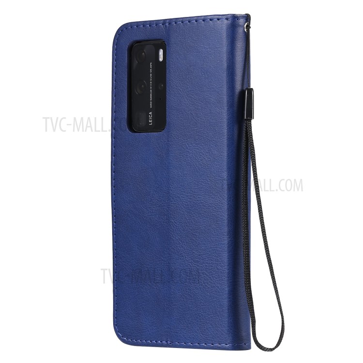 PU Leather Wallet Stand Case for Huawei P40 Pro - Blue-3